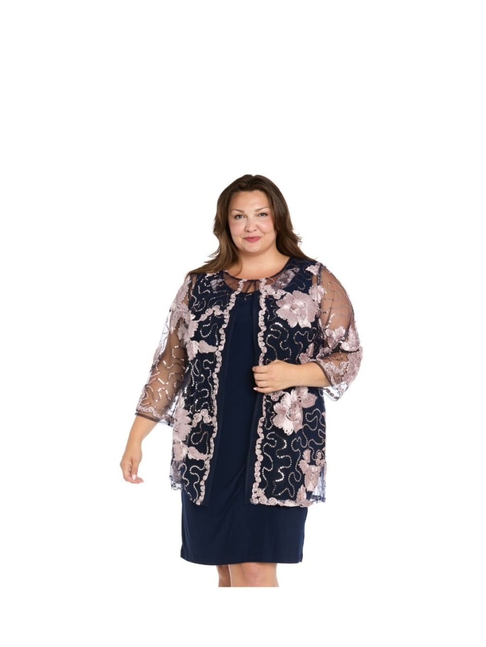 Plus Size Navy Dress with Rose Jacket